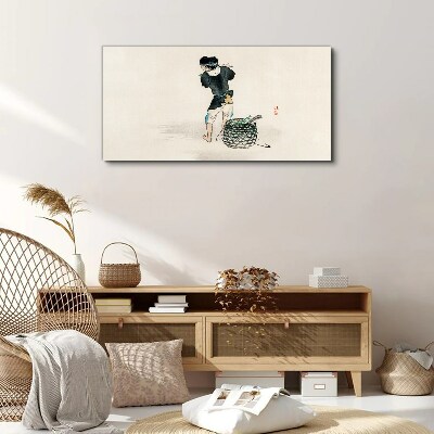 Tableau toile imprimée Garçon avec un panier