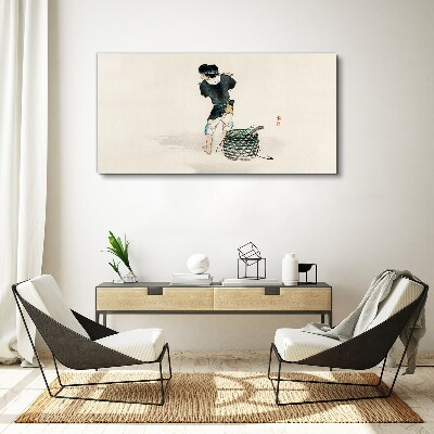 Tableau toile imprimée Garçon avec un panier