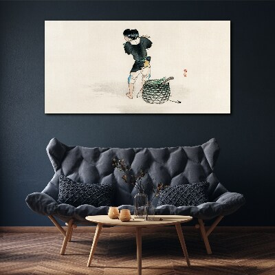 Tableau toile imprimée Garçon avec un panier