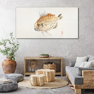 Tableau toile imprimée Poisson rouge sur fond blanc