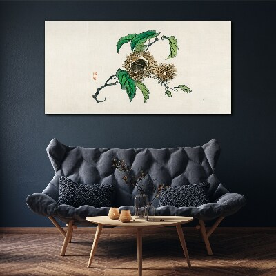 Tableau sur toile Branche de châtaignier avec des feuilles