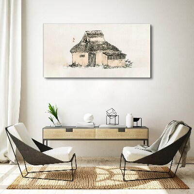 Tableau toile imprimée Maison de campagne avec un toit en herbe