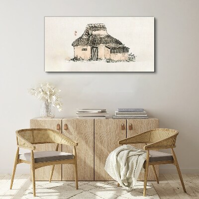 Tableau toile imprimée Maison de campagne avec un toit en herbe