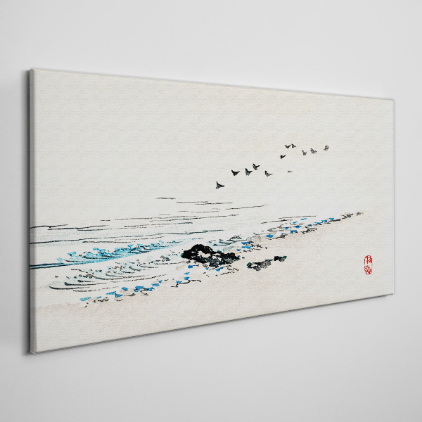 Tableau toile imprimée Une côte tranquille avec des oiseaux