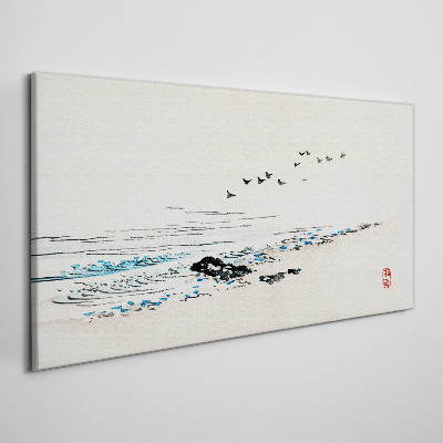 Tableau toile imprimée Une côte tranquille avec des oiseaux