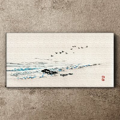 Tableau toile imprimée Une côte tranquille avec des oiseaux