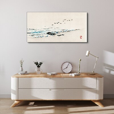 Tableau toile imprimée Une côte tranquille avec des oiseaux