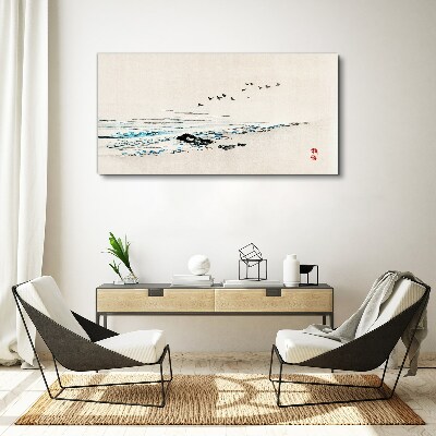 Tableau toile imprimée Une côte tranquille avec des oiseaux