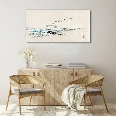 Tableau toile imprimée Une côte tranquille avec des oiseaux
