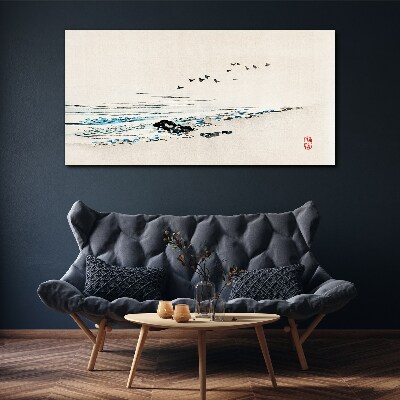 Tableau toile imprimée Une côte tranquille avec des oiseaux
