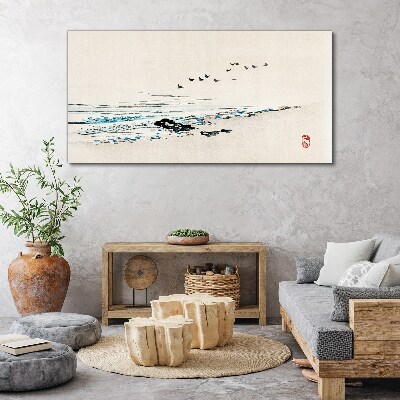 Tableau toile imprimée Une côte tranquille avec des oiseaux