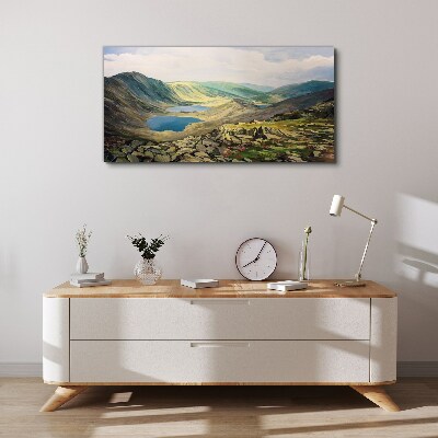 Tableau imprimé sur toile Paysage de montagne avec un lac