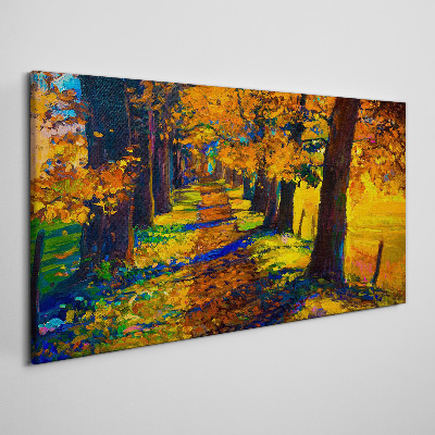 Tableau toile imprimée Avenue dorée sous le soleil d'automne