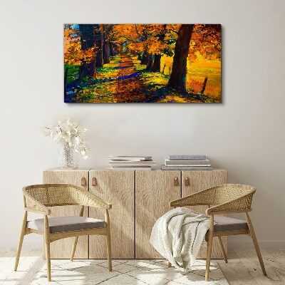Tableau toile imprimée Avenue dorée sous le soleil d'automne