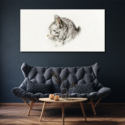 Tableau imprimé sur toile Portrait d'un chat gris sur fond blanc
