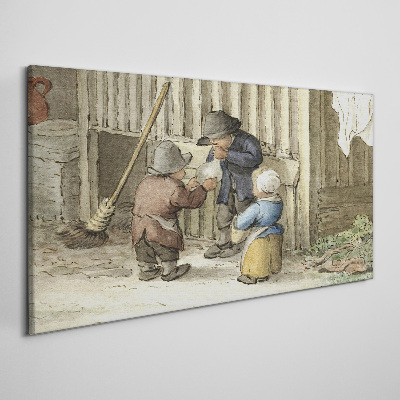 Tableau imprimé sur toile Enfants jouant dans la grange