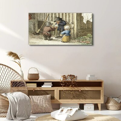 Tableau imprimé sur toile Enfants jouant dans la grange