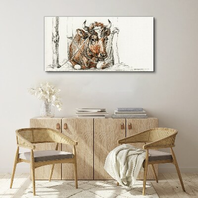 Tableau imprimé sur toile Une vache calme dans un cadre rural