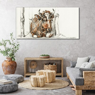 Tableau imprimé sur toile Une vache calme dans un cadre rural