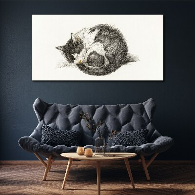 Tableau toile imprimée Le rêve d'un chat aux nuances monochromes