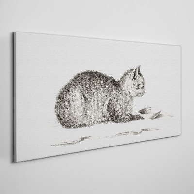 Tableau sur toile Chat idyllique au bol