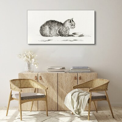 Tableau sur toile Chat idyllique au bol