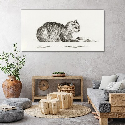 Tableau sur toile Chat idyllique au bol
