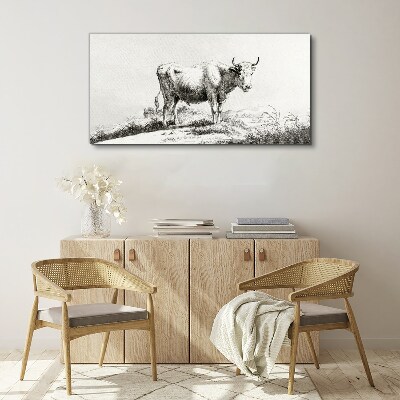 Tableau imprimé sur toile Vache noire dans le pâturage