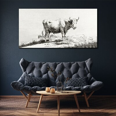 Tableau imprimé sur toile Vache noire dans le pâturage