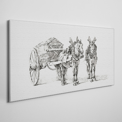 Tableau sur toile « Deux chevaux et une charrette »
