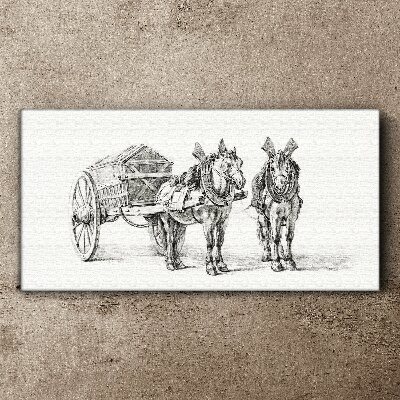 Tableau sur toile « Deux chevaux et une charrette »