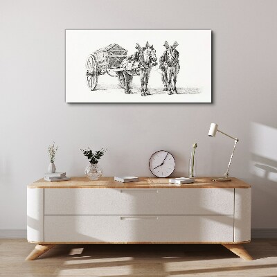 Tableau sur toile « Deux chevaux et une charrette »