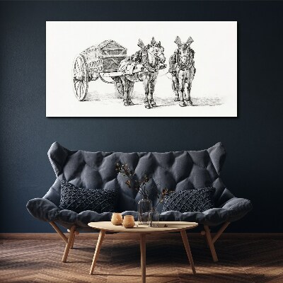 Tableau sur toile « Deux chevaux et une charrette »