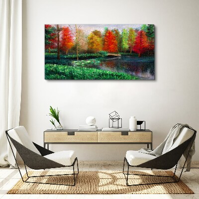 Tableau sur toile Paysage d'automne au bord du lac