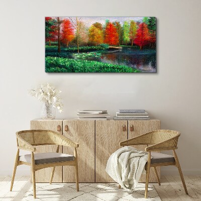 Tableau sur toile Paysage d'automne au bord du lac