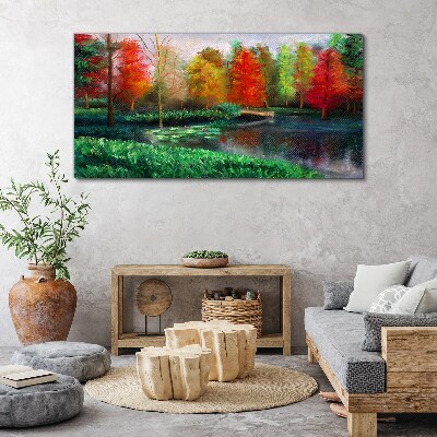 Tableau sur toile Paysage d'automne au bord du lac