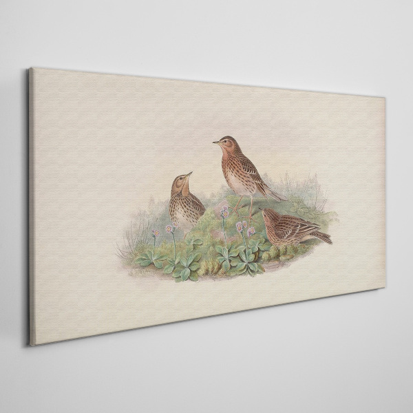 Tableau sur toile Oiseaux sur fond de fleurs