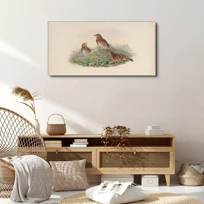 Tableau sur toile Oiseaux sur fond de fleurs