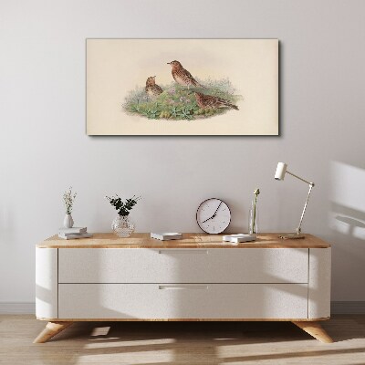 Tableau sur toile Oiseaux sur fond de fleurs
