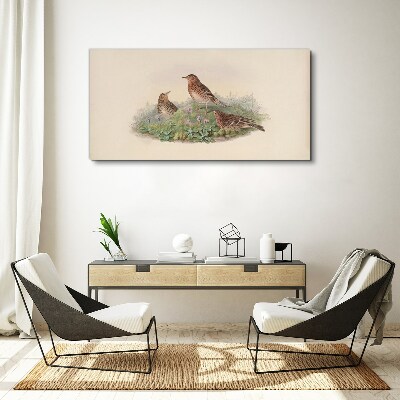 Tableau sur toile Oiseaux sur fond de fleurs