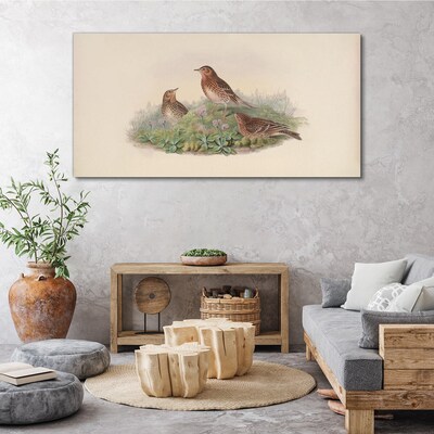 Tableau sur toile Oiseaux sur fond de fleurs