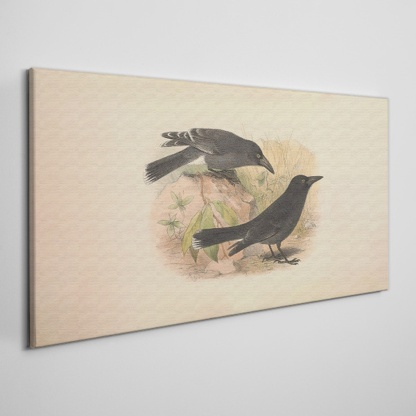 Tableau sur toile Oiseaux noirs sur fond pastel
