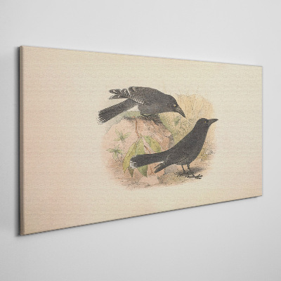 Tableau sur toile Oiseaux noirs sur fond pastel
