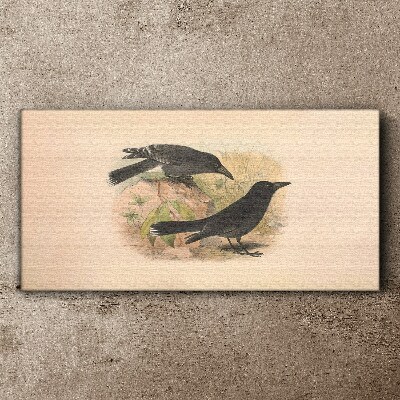 Tableau sur toile Oiseaux noirs sur fond pastel
