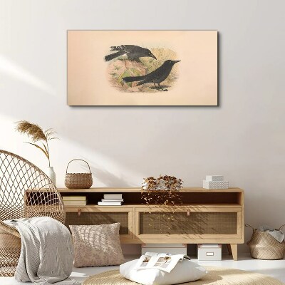 Tableau sur toile Oiseaux noirs sur fond pastel