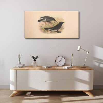 Tableau sur toile Oiseaux noirs sur fond pastel