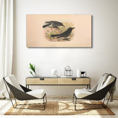 Tableau sur toile Oiseaux noirs sur fond pastel