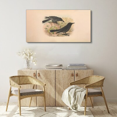 Tableau sur toile Oiseaux noirs sur fond pastel