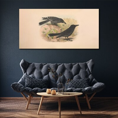 Tableau sur toile Oiseaux noirs sur fond pastel