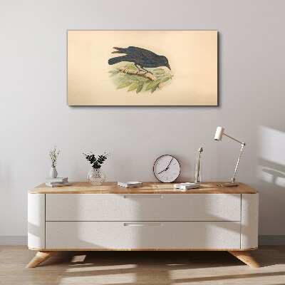 Tableau toile imprimée Oiseau noir sur une branche